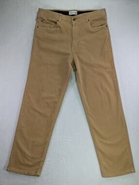 John Blair Corduroy Pants Men 34M Tan Relaxed Fit Straight Leg Elastic Waist